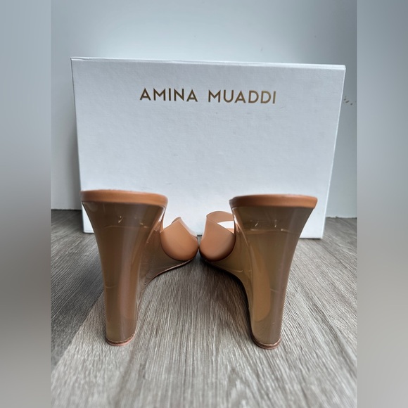 Amina Muaddi Lupita 95 PVC wedge sandals EU37.5/US7.5 $1105 - Picture 7 of 13